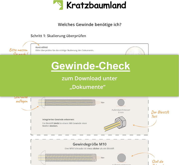 Kratzbaumland 9 cm Endstamm mit Stehbolzen, Ersatzstamm für Kratzbaum: Länge: 87 cm/Gewinde: 10 mm (