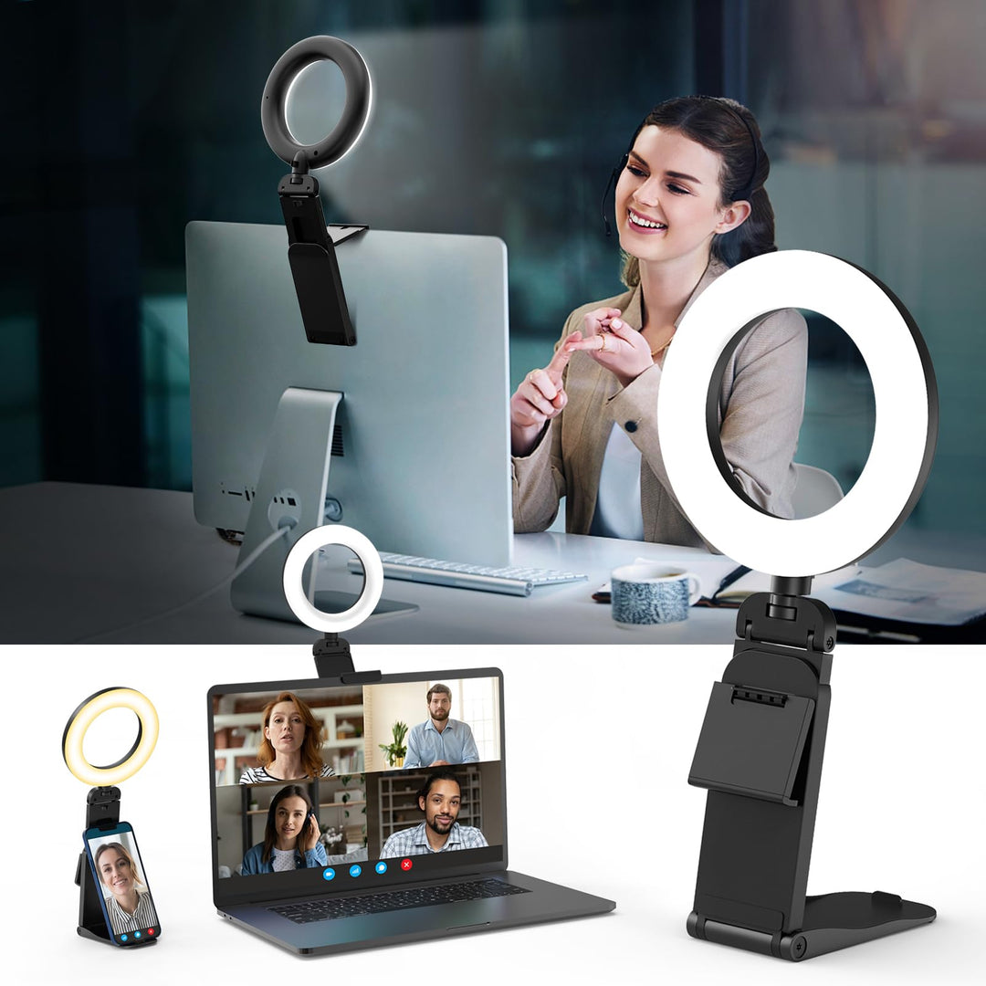 Upgrade Ringlicht Laptop PC 5” Videokonferenz Licht,Evershop Ringleuchte Ringlampe mit Stativ&amp;Handyh