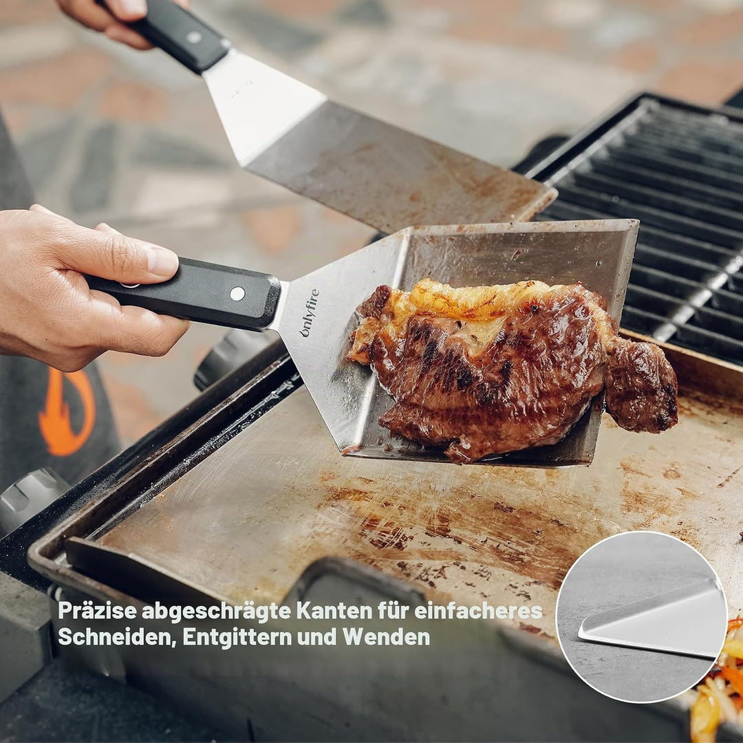 onlyfire Grillspachtel Set, Plancha Spachtel Edelstahl mit Aufhängeloch und Rutschfeste &amp; Hitzebestä