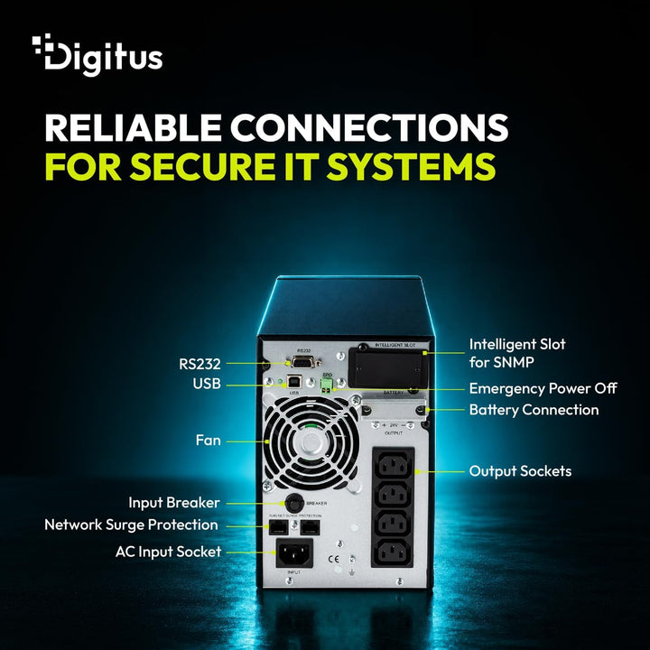 DIGITUS OnLine USV-System – 1 kVA 1 kW – 4X IEC C13 Steckdosen – Tower | Unterbrechungsfreie Stromve