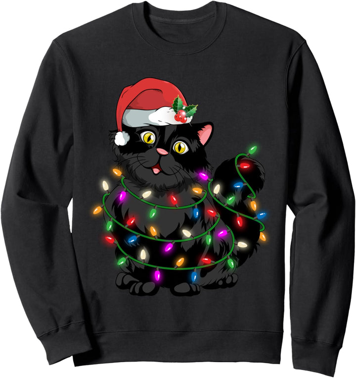 Cat kitten light Christmas tree Bright Colorful Xmas Tree Sweatshirt