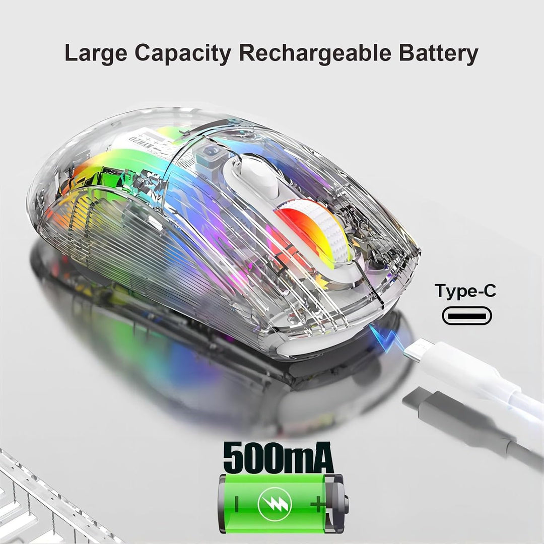 Mengshen Transparente kabellose Gaming-Mäuse, wiederaufladbare Maus mit 5-stufiger DPI-Stufe Bunte H