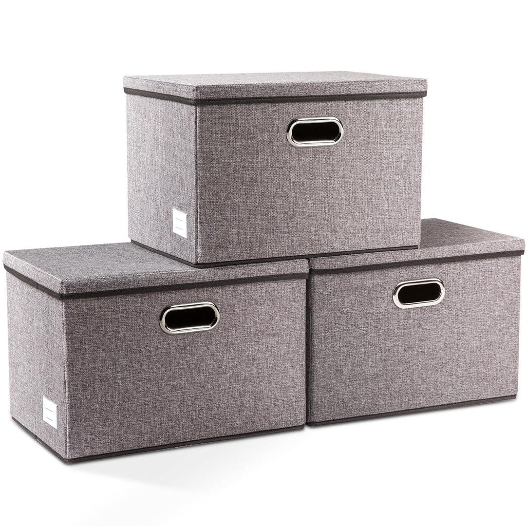PRANDOM Grosser Aufbewahrungskorb, faltbar, würfelförmig, Leinenstoff, Aufbewahrungsbox mit Deckel u