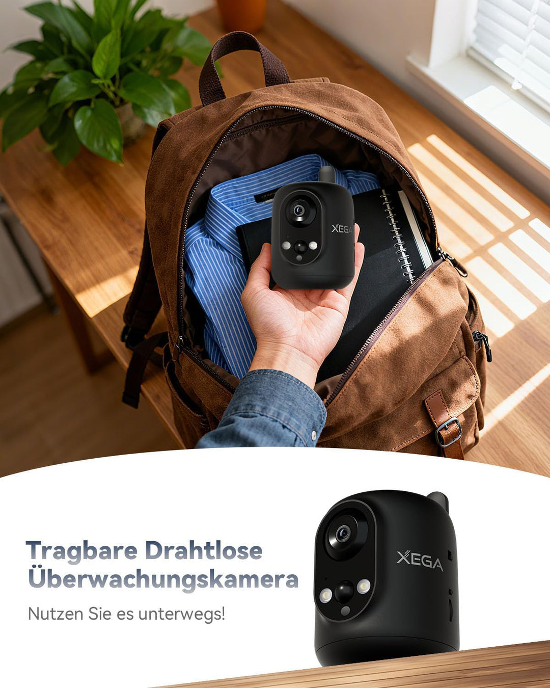 Xega 4G LTE Überwachungskamera Innen mit SIM Karte Ohne WLAN, 2K Kabellose Kamera für Babys/Haustier