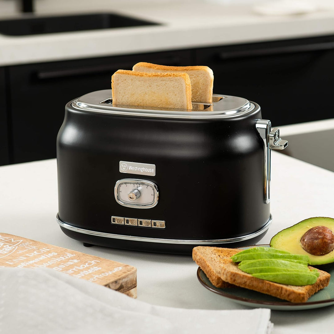 Westinghouse Retroline Frühstück-Set Schwarz, Toaster, Stabmixer &amp; Wasserkocher, 1.7 Liter und Kalkf