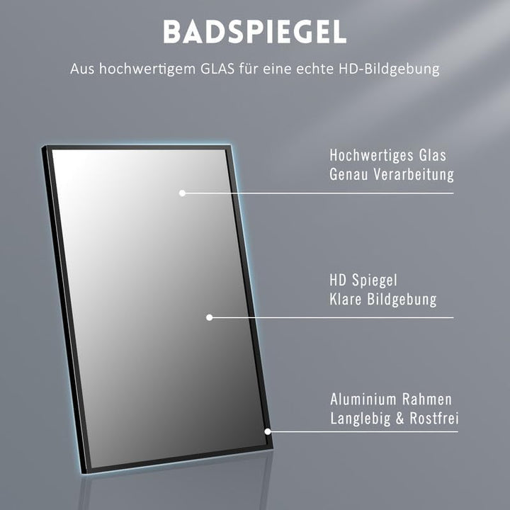 Spiegel Schwarz 50x70cm Wandspiegel Rechteckig mit Metall Rahmen Dekorative Spiegel für Badezimmer W