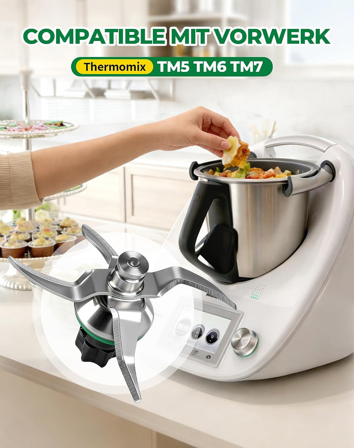 Messer für Vorwerk Thermomix TM5, TM6 und TM7 – Edelstahl Mixmesser &amp; Teigmesser mit Dichtring, pass