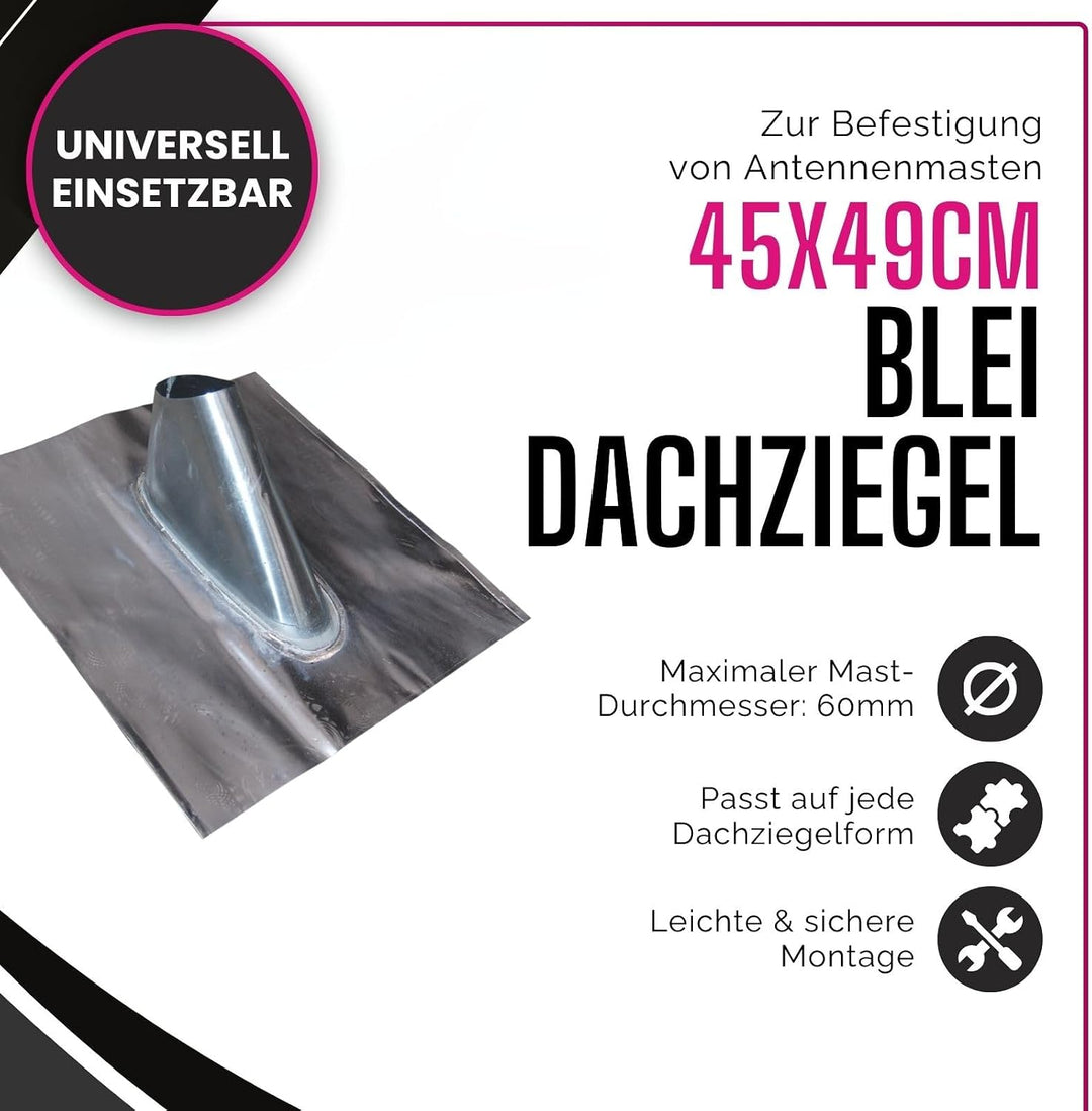 Bleidachziegel 45 x 49 cm - ohne Kabeldurchführung I Antennenziegel für Mast bis 60 mm Durchmesser I