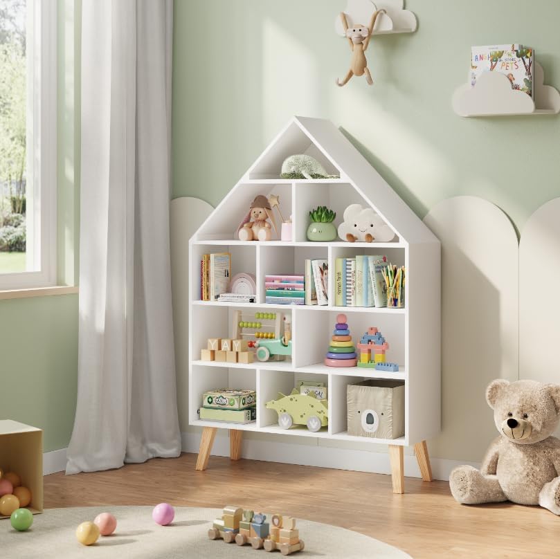 WOLTU Kinder Bücherregal Standregal Hausform Regal Kinderregal Aufbewahrungsregal für Kinder Kinderz