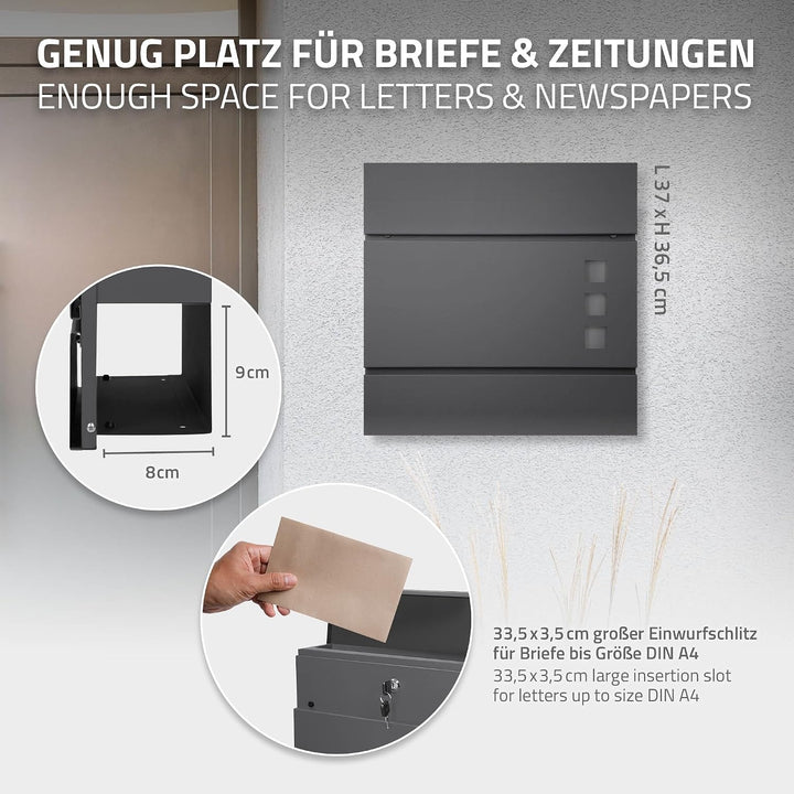ECD Germany Standbriefkasten mit Zeitungsfach, Design Briefkasten mit Pfosten, Briefkastenanlage Bri