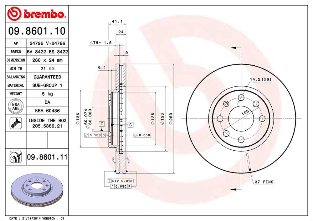 Brembo 09.8601.11 - Vordere Bremsscheibe mit UV-Lackierung