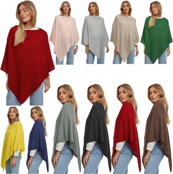 Glamexx24 Damen Strick Poncho Unifarbe Cape Feinstrick XXL Pullover Umhängetuch Eleganz Stil und Kom