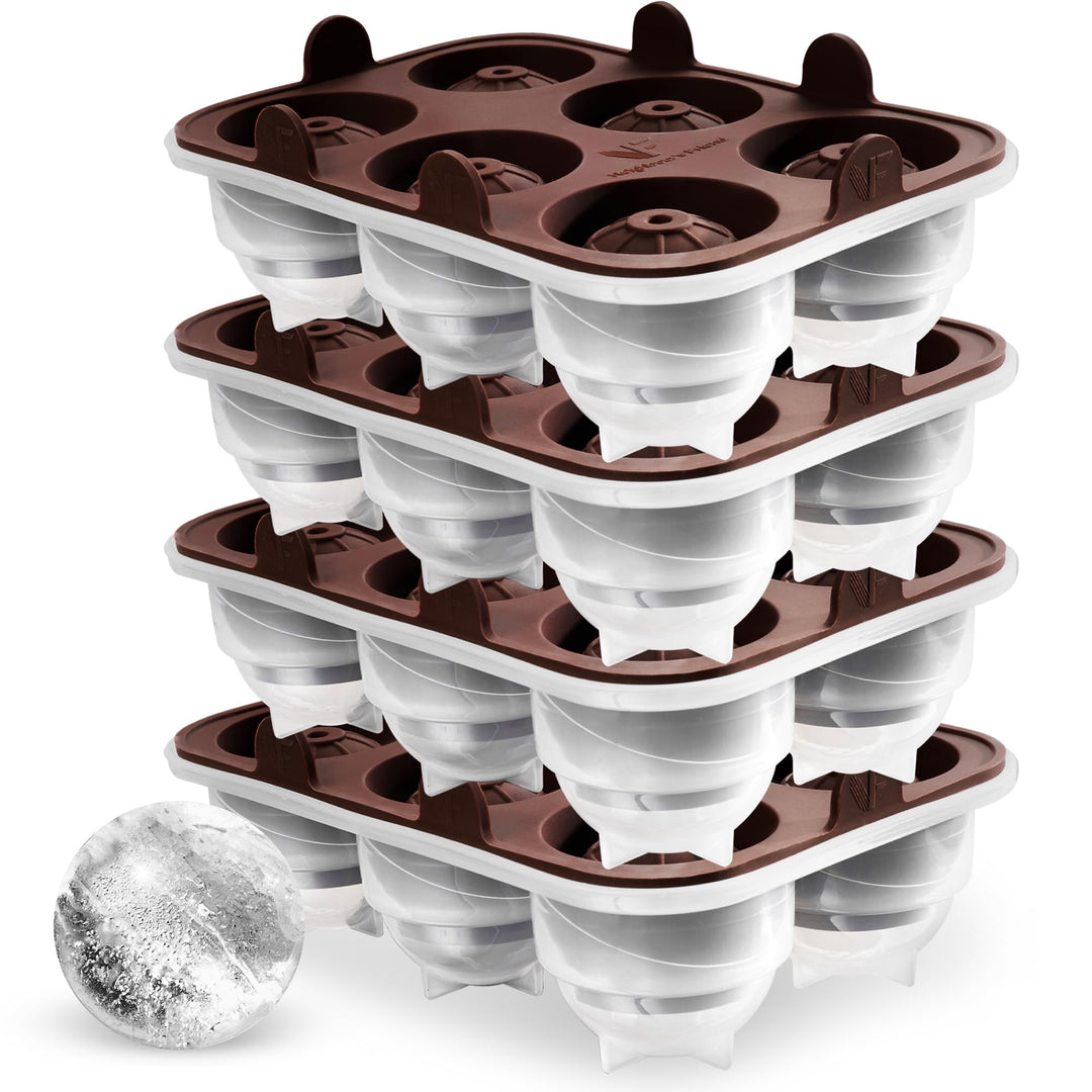 Neighbour’s Friend Patentierte Runde Eiswürfelform 4er Pack - XXL Eiskugelform für Whisky, Rum &amp; Coc