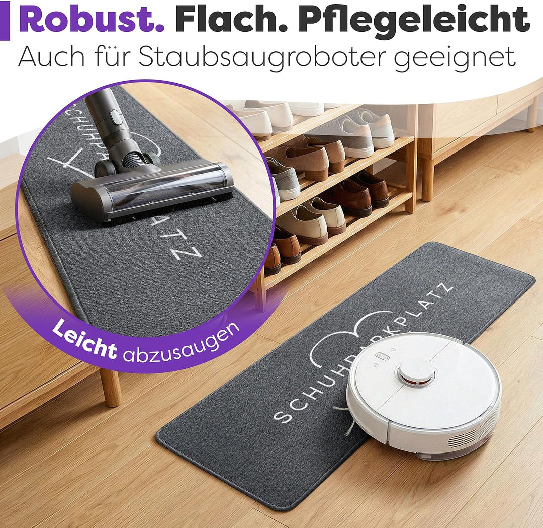 Schuhparkplatz Fussmatte Grau 100x33 cm – rutschfeste Schuhmatte &amp; Waschbarer Schuhteppich mit Gummi