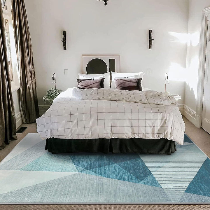 ASIinnsy Kurzflor Teppich Wohnzimmer Teppich Geometrisches Muster Abstrakt Moderne Teppiche Blau Gra