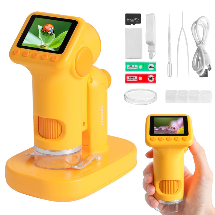 1600X Digitales Mikroskop für Kinder, 2-in-1 Kinder Mikroskop mit 2.0" HD-Bildschirm, inkl. 32GB SD-
