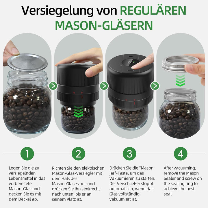 Wothfav Elektrisches Vakuumierer für Einmachgläser, Elektrische Mason Jar Vakuum Sealer für Breite u