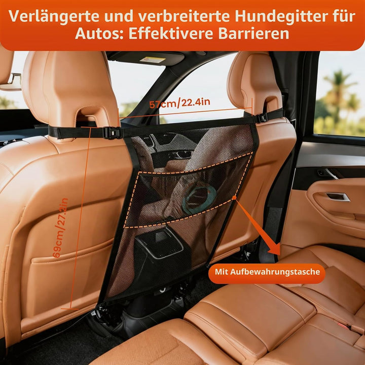 Hundegitter Auto Mit Aufbewahrungstaschen Trennnetz Hund, Hundenetz für Rücksitz, Sicherheitsbarrier