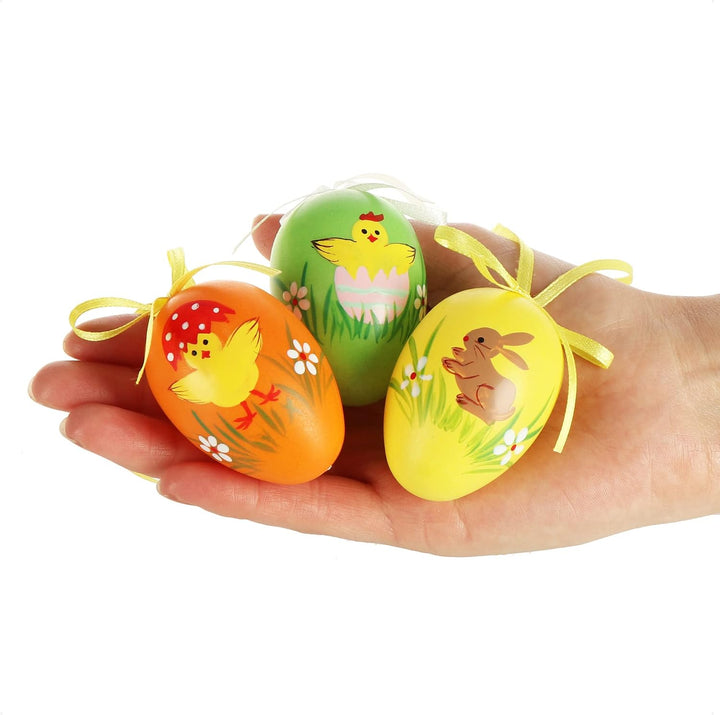 com-four® 36x Ostereier zum Aufhängen 6 cm - Bunte Ostereier mit Blumen und Tieren - Hängedeko für d