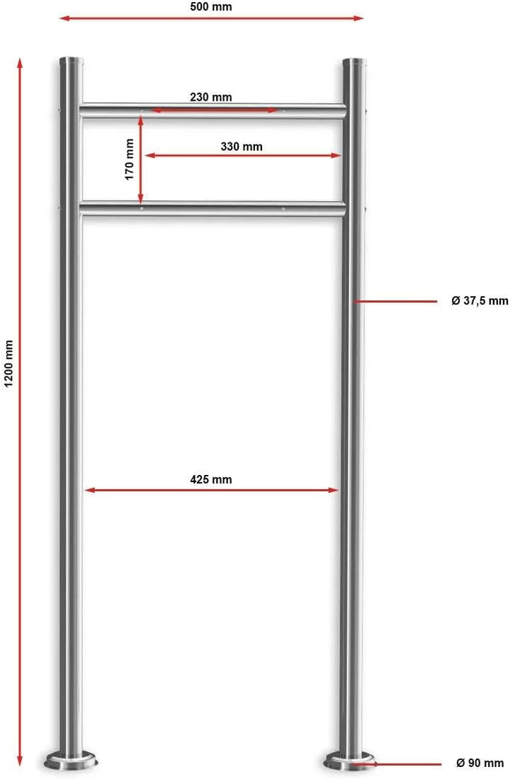Metzler Briefkasten mit Pfosten in RAL 9007 Graualuminium Enno - Standbriefkasten mit V2A Edelstahl