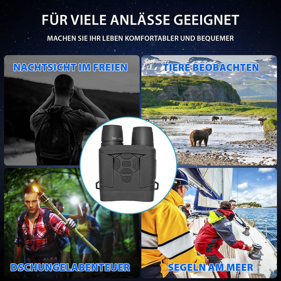 Zavarius Nachtsichtkamera: Binokulares Akku-Nachtsichtgerät, 4K-Kamera, bis 500 m IR-Sichtweite (Fer