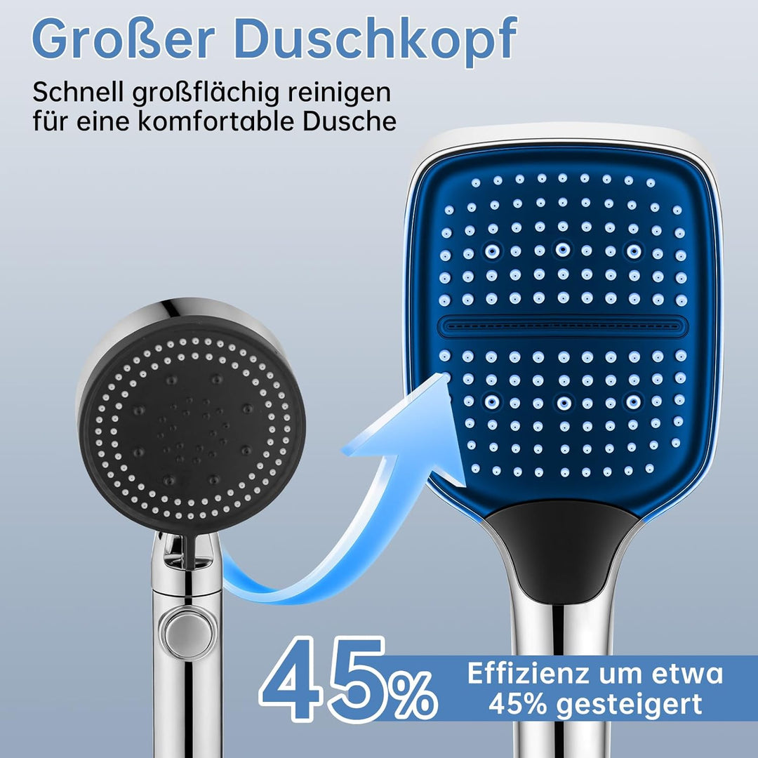 Ronvie Duschkopf Gross rechteckige 27x11 cm mit 3 Strahlarten, Wassersparender Hochdruck Sparduschko