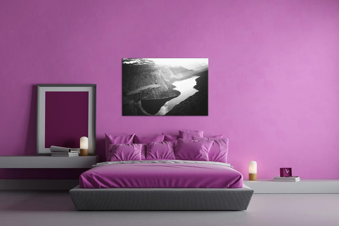 deyoli atemberaubende Aussicht eines Fjords Format: 80x60 als Leinwand, Effekt: Schwarz&amp;Weiss, Motiv