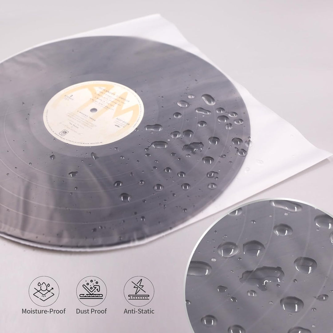LP Innenhüllen aus Vinyl, transparent, antistatisch, Kunststoff, runde Unterseite, 30,5 cm, 50 Stück