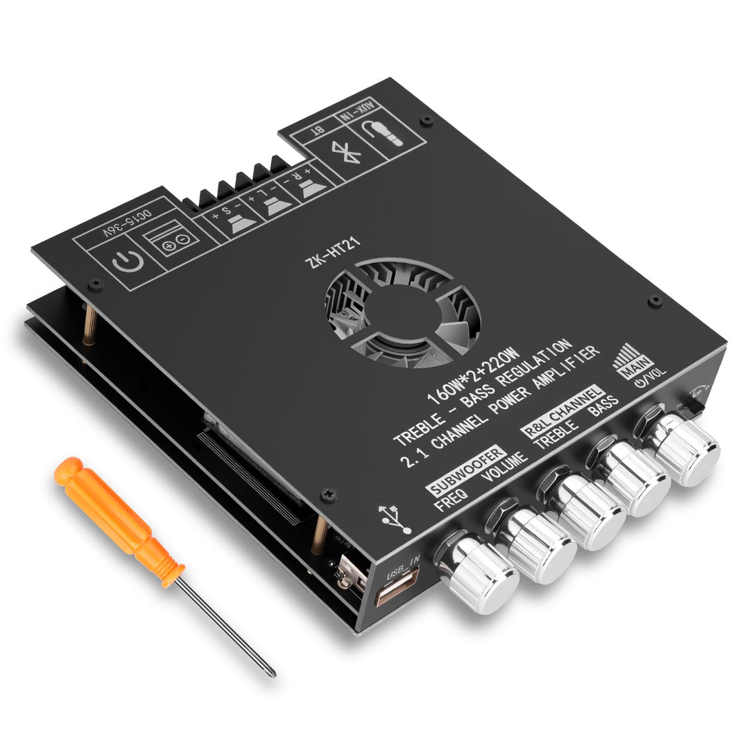 ZK-HT21 HiFi Verstärker Modul 2.1 Kanal mit Bluetooth,160 W x 2 + 220 W Subwoofer, Audio-Verstärkerm