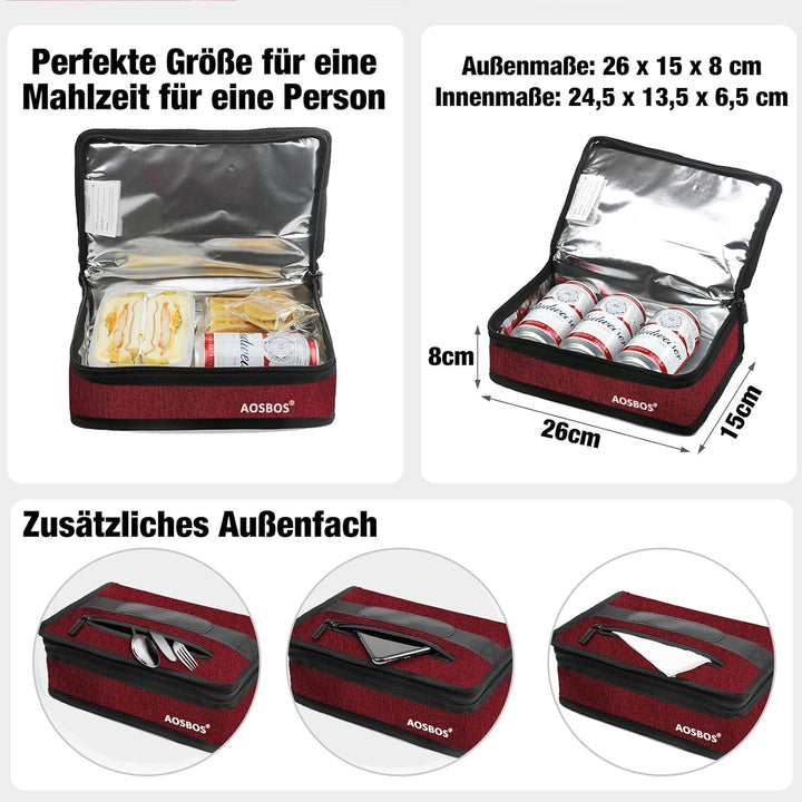 AOSBOS Kühltasche Klein Lunchtasche Herren Leicht Isoliertasche für unterwegs Kühlbeutel Brotdose Lu