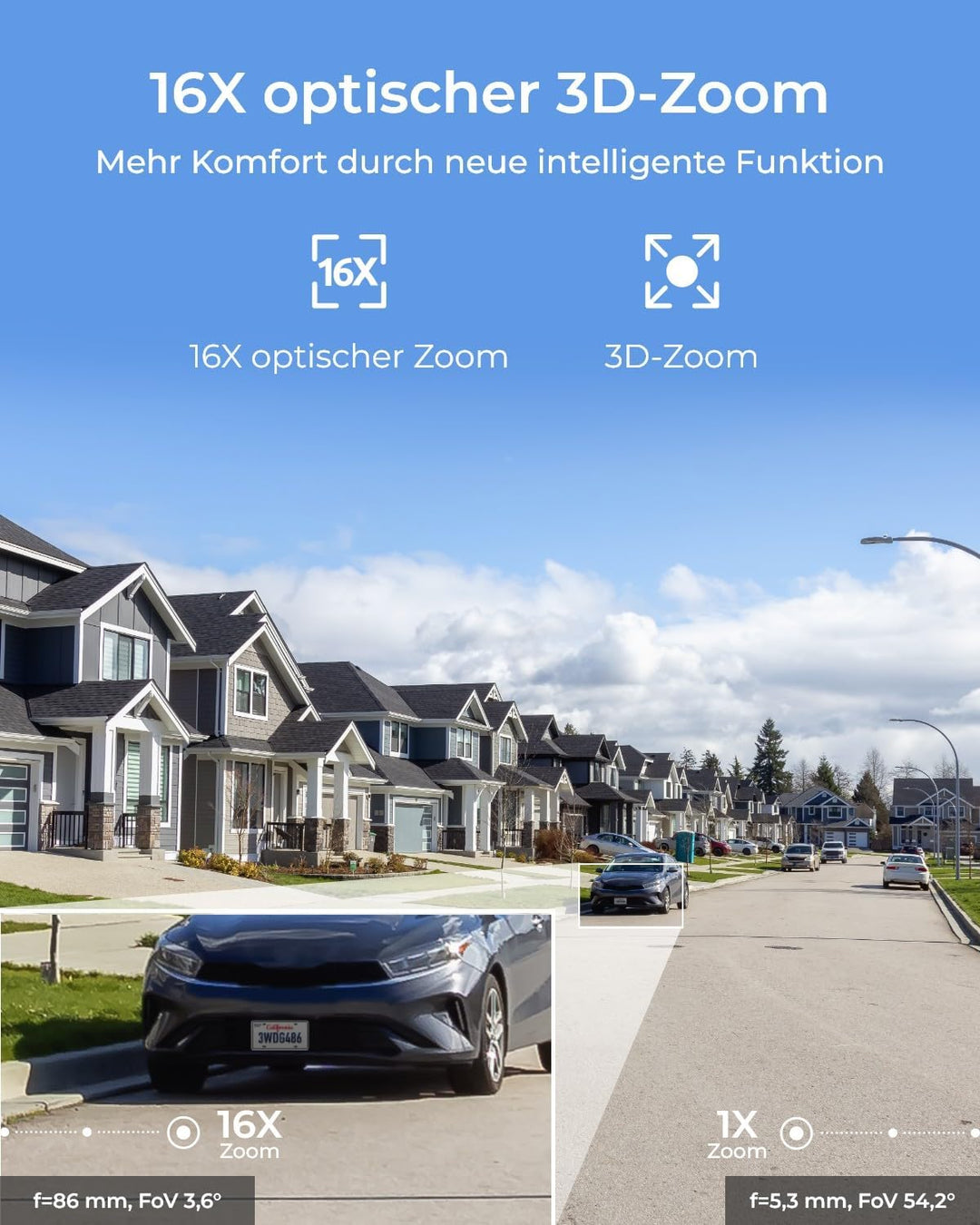 Reolink Smart 4K/8MP UHD PTZ Dome Überwachungskamera Aussen mit revolutionären 16X optischem 3D-Zoom