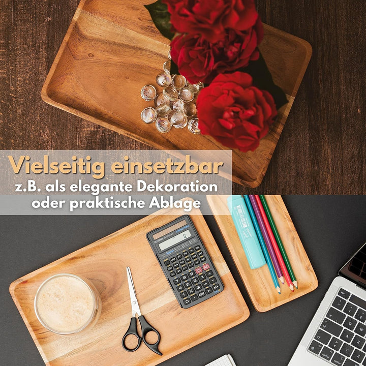 Holztablett Viereckig aus Akazie - 2er Set 20 x 20 cm Gross/Dekotablett Holz Rechteckig/Holzbrett Sc