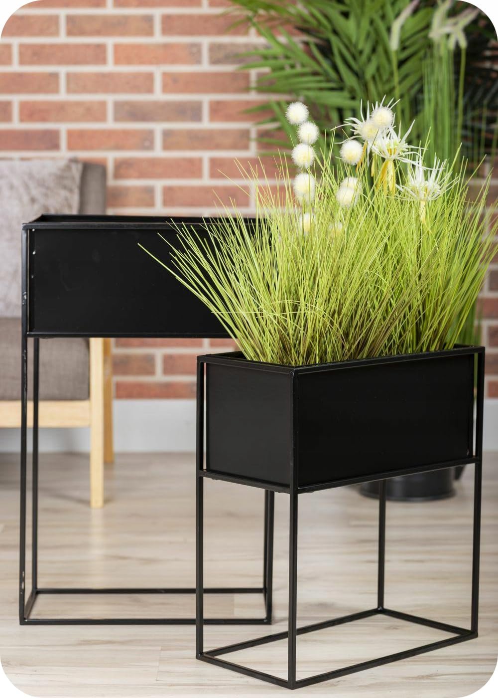 Schwarz Blumenständer Metall - Pflanzenständer 70 cm Hoch mit Metall Box 44x24x20 cm - Blumentopfstä