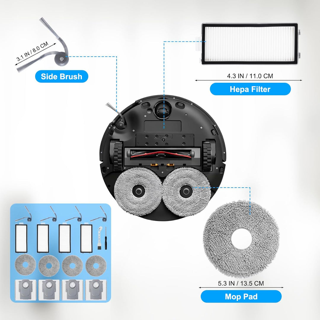 Ersatzteile ZubehörSet für roborock Saros Z70 Saugroboter, 4 HEPA-Filter, 4 Wischtücher, 4 Seitenbür