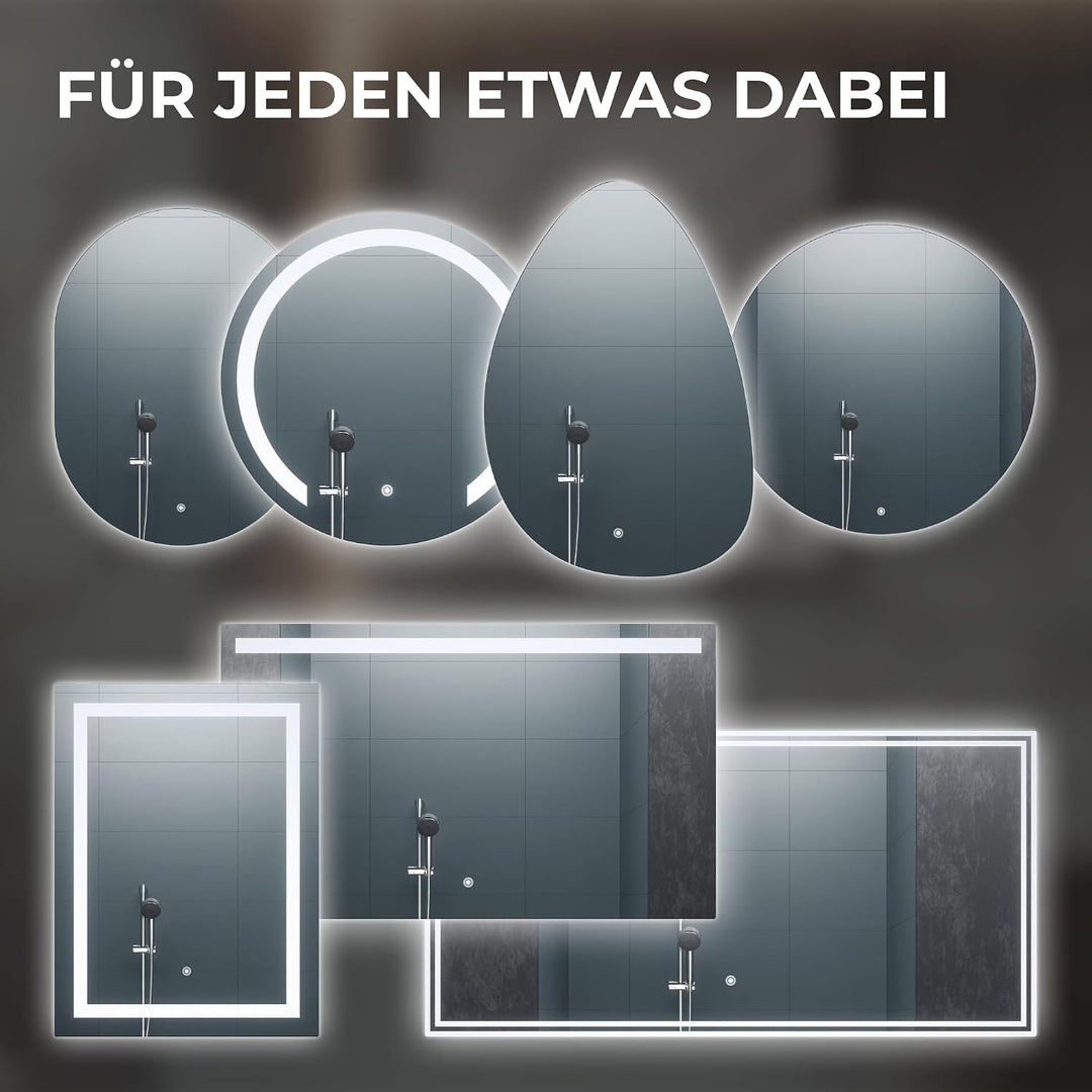 BR Bringer LED Badspiegel - 100x60 cm - Badezimmerspiegel mit Beleuchtung und Anti-Beschlag Funktion