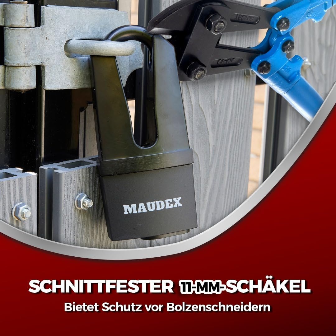 Maudex® MDE60 Heavy Duty Vorhängeschloss mit 10 Schlüsseln - [Anti-Bohr-, Anti-Pick-Zylinder] - [Ges