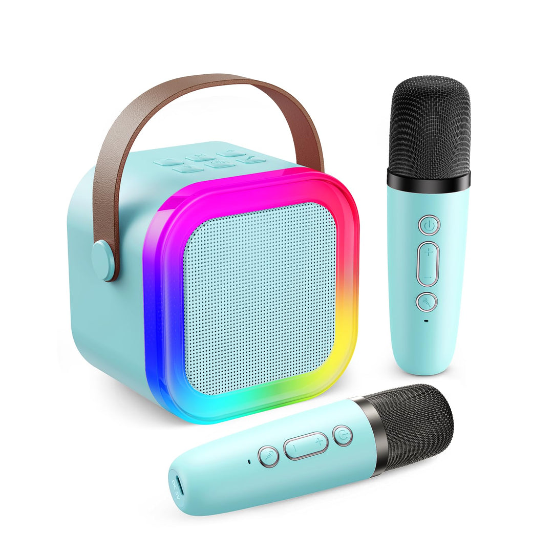 Fede Karaoke Maschine für Kinder Erwachsene, Mini Karaoke Maschine mit 2 Mikrofonen, Tragbarer Bluet