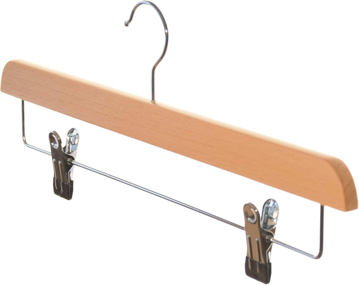 Kleiderbügel aus Holz, Hosenbügel, Natur lackiert (10 St. Hosenhalter Metallsteg + Klammern), 10 St.