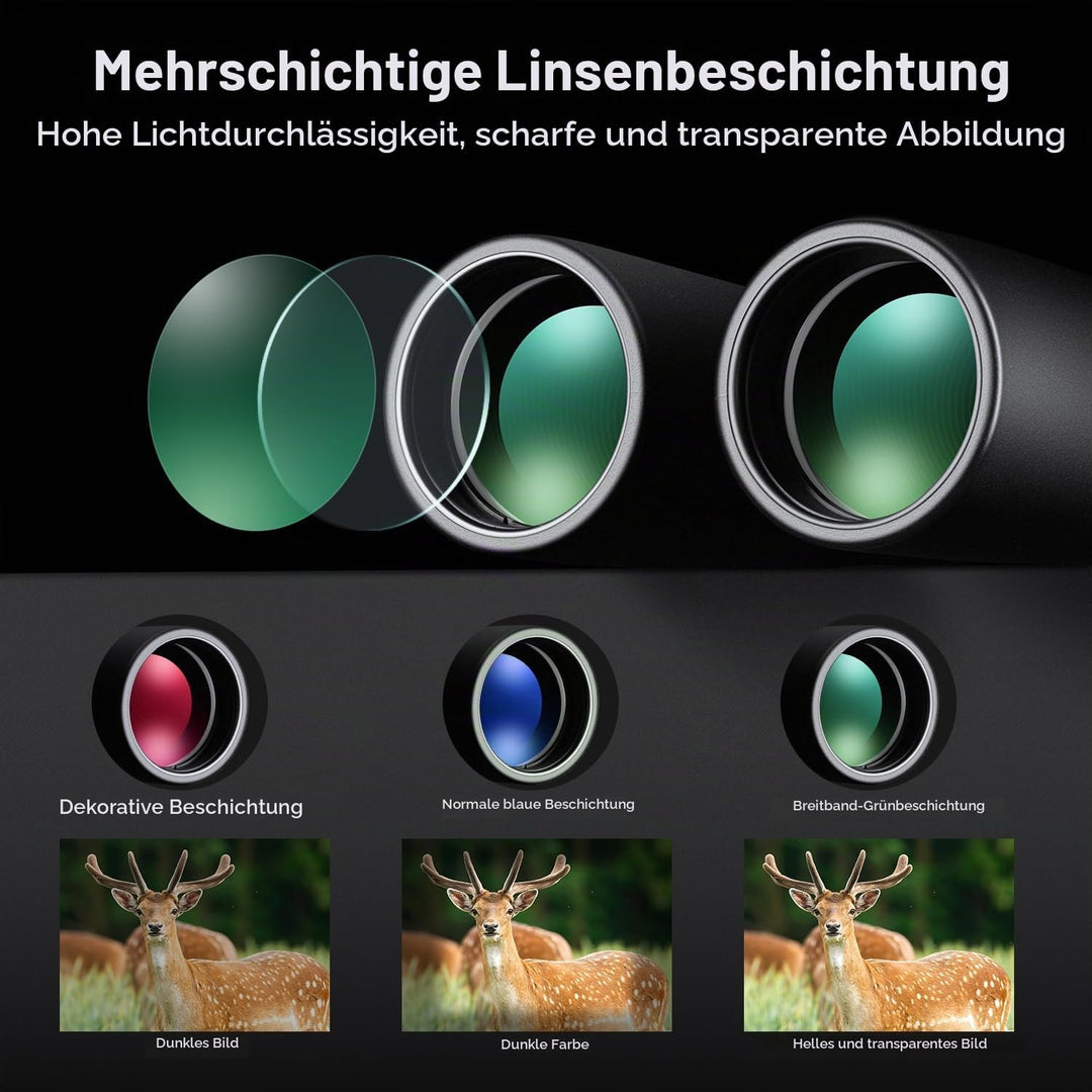 K&amp;F Concept Fernglas Erwachsene 12 * 50 HD Ferngläser Schwarz BAK4 mit Handyhalterung und Stativumba