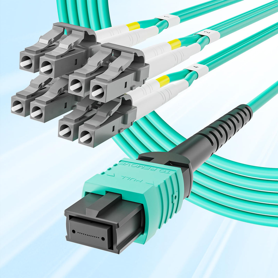 10Gtek Fiber Optic Cable Patch Cord - MPO to 8X LC Fanout Fiber Jumper Cable, OM3 MMF 8-core Fiber,