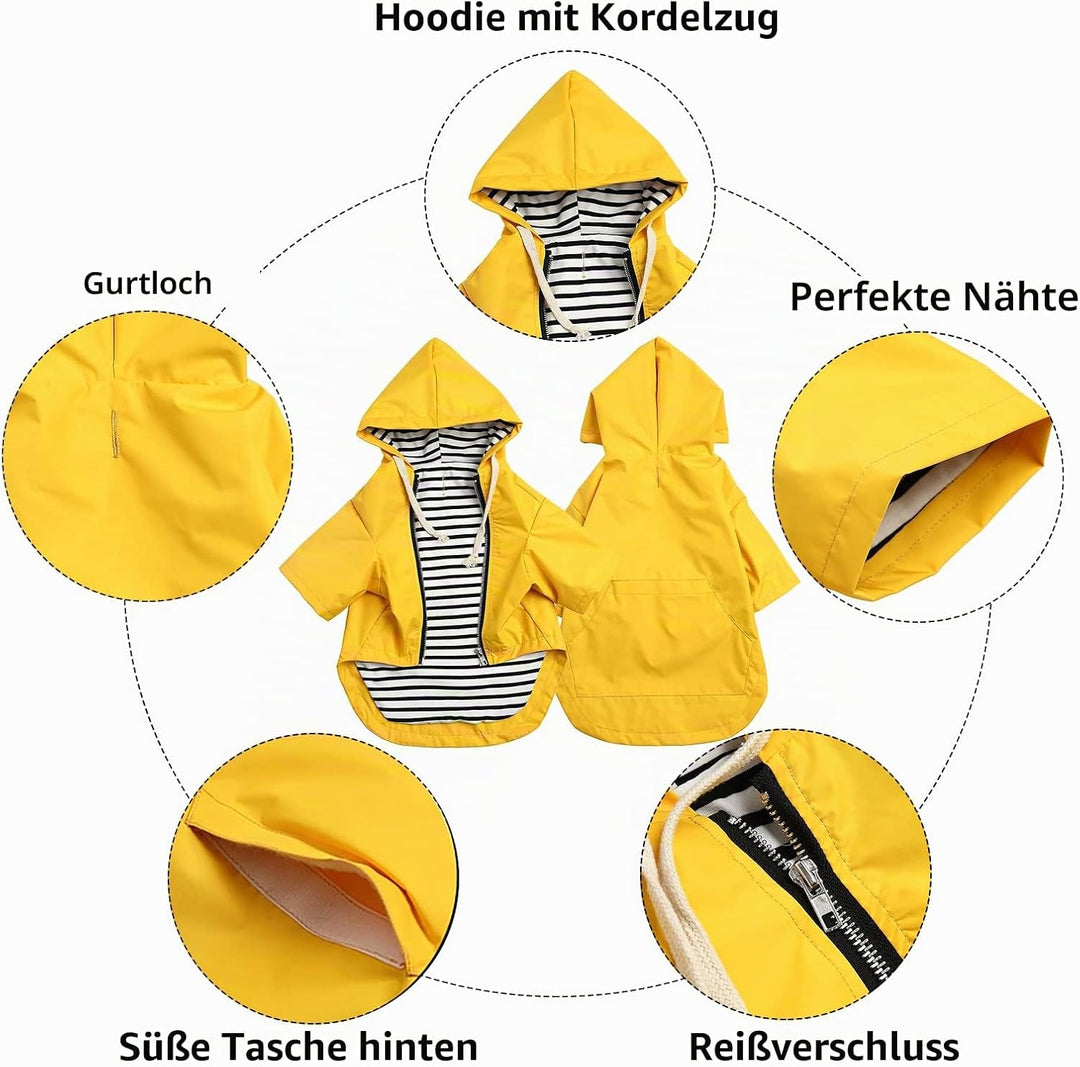 MOREZI Wind&amp;Wasserdicht Hunderegenmantel mit Beinschutz &amp; Fest Kapuze - Leichtes Outdoor - Für klein