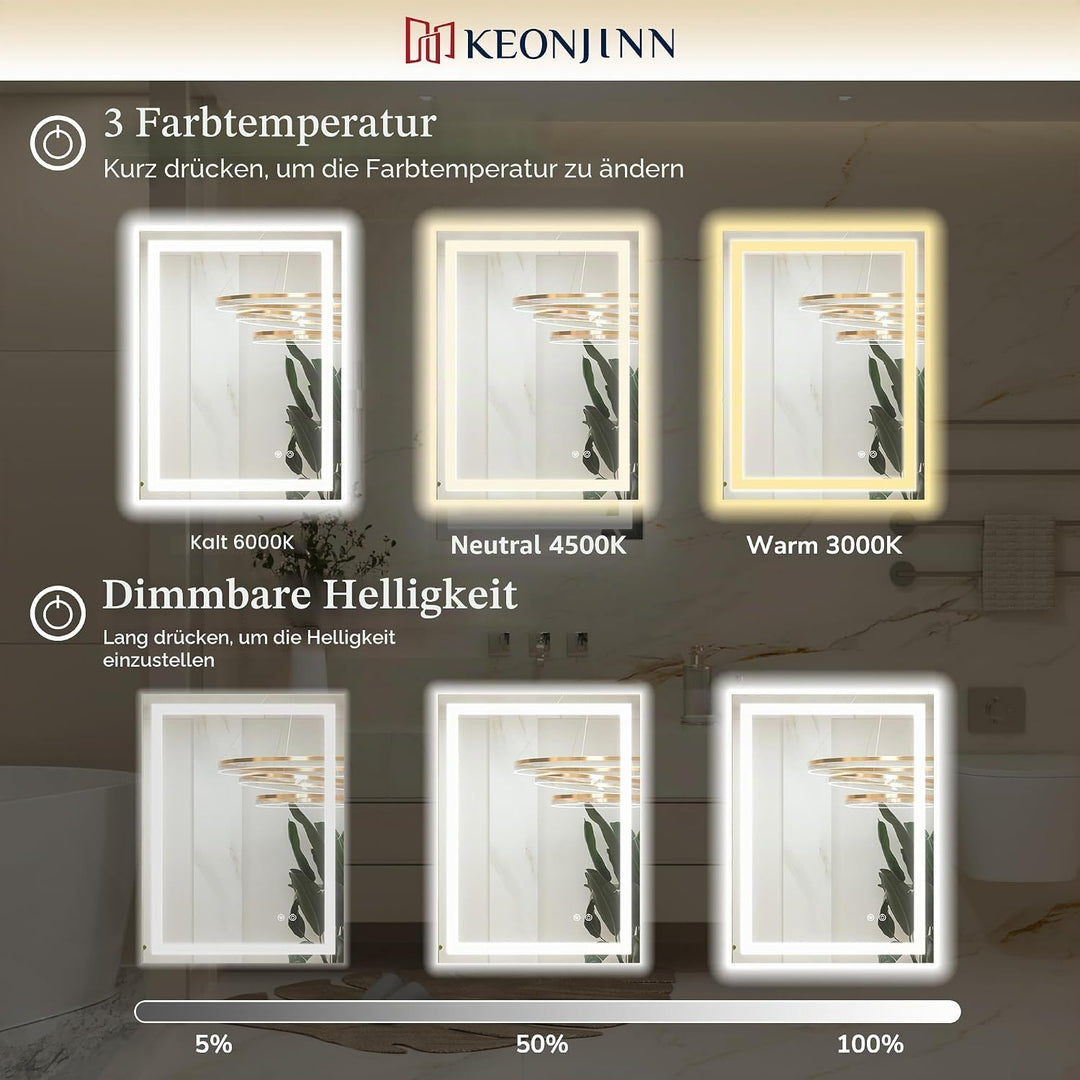 Keonjinn Badspiegel mit Beleuchtung 160x80cm, Badezimmerspiegel Beleuchtet Beschlagfrei Led Bad Spie