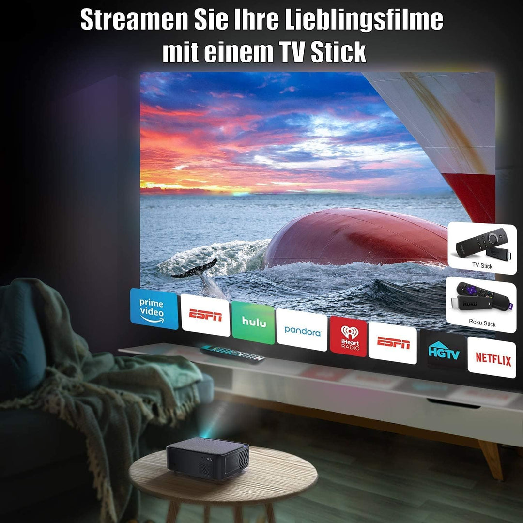 Beamer, Full HD 1080P 9500 Lumen Beamer 5G WiFi Bluetooth Beamer Unterstützung 4K Video, LED Heimkin