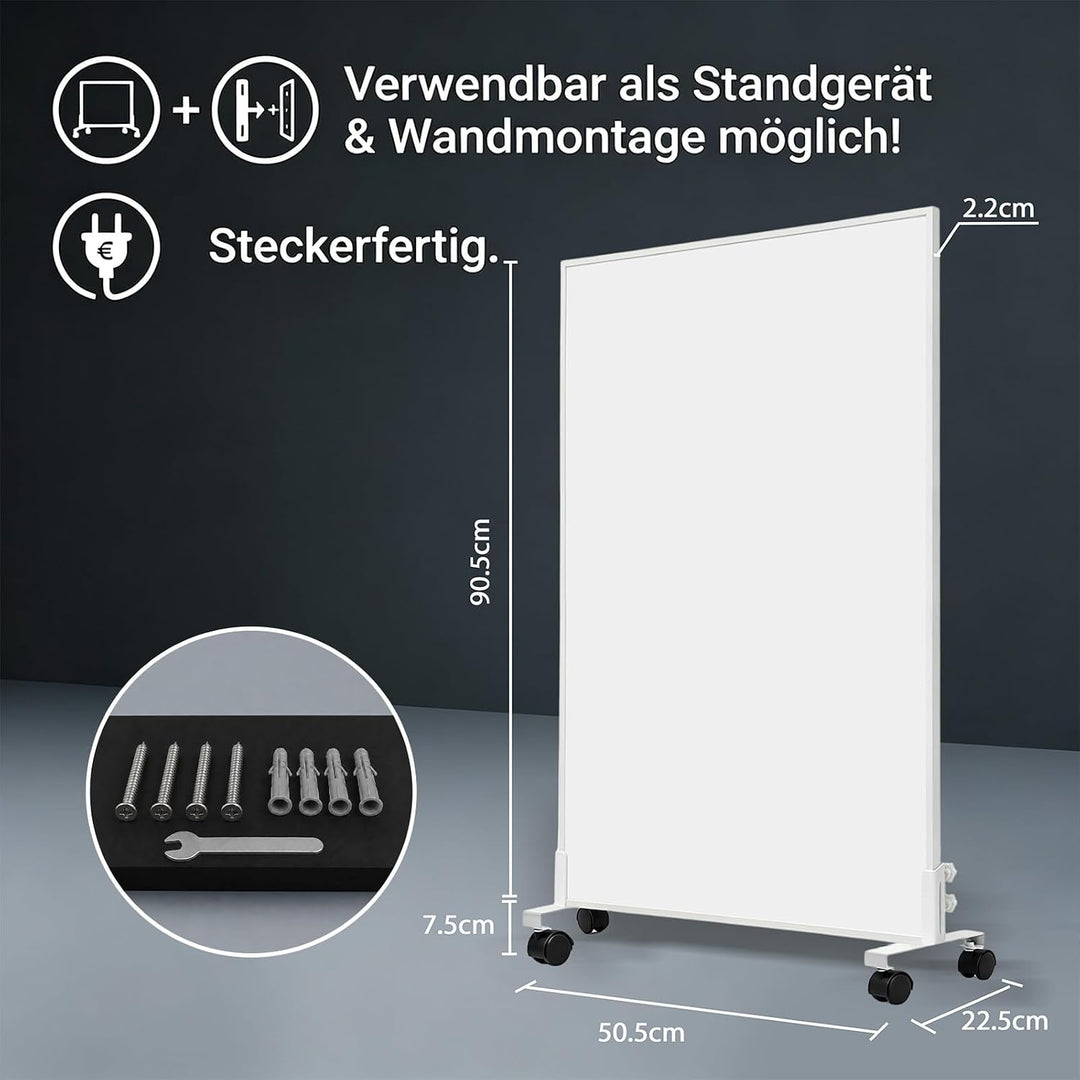 Infrarotheizung Standgerät 450W Mobil &amp; Flexibel Rollenhalterung 50x90cm [für 4-10 m² ], Rollenhalte