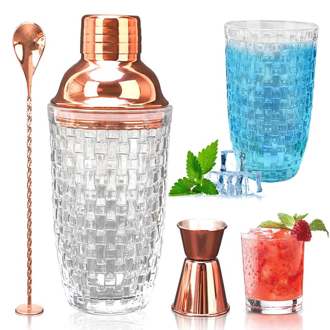 LUPATDY Glas Cocktailshaker,400ml Cocktail Shaker Set,Cocktail Shaker Glas Mixer mit Edelstahl Messb