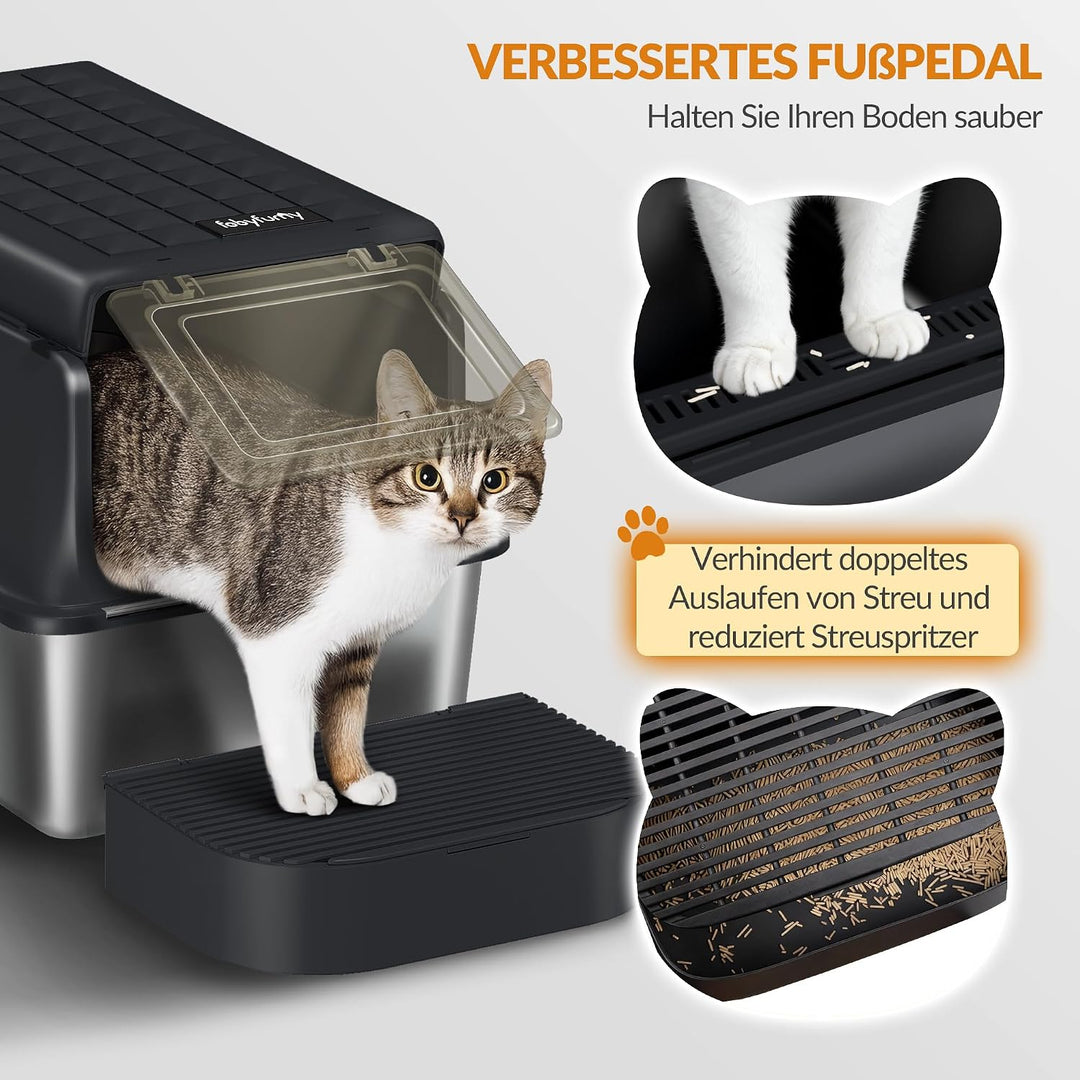 Katzenklo Edelstahl, XXL Katzentoilette, 60x40x38,5cm, Schwarz Noir 1 Unité, Noir 1 Unité