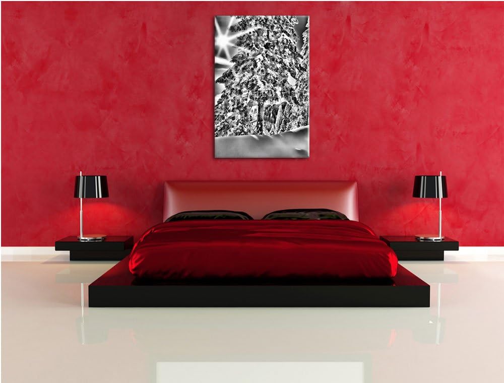 Pixxprint Winterlandschaft Bäume / 100x70cm Leinwandbild bespannt auf Holzrahmen/Wandbild Kunstdruck