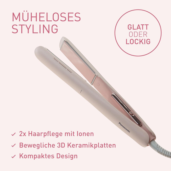 Panasonic EH-HV31-P503 2-in-1 Ionisches Haar-Styling-Gerät, Haarglätter und Lockenstab, 5 Hitzestufe