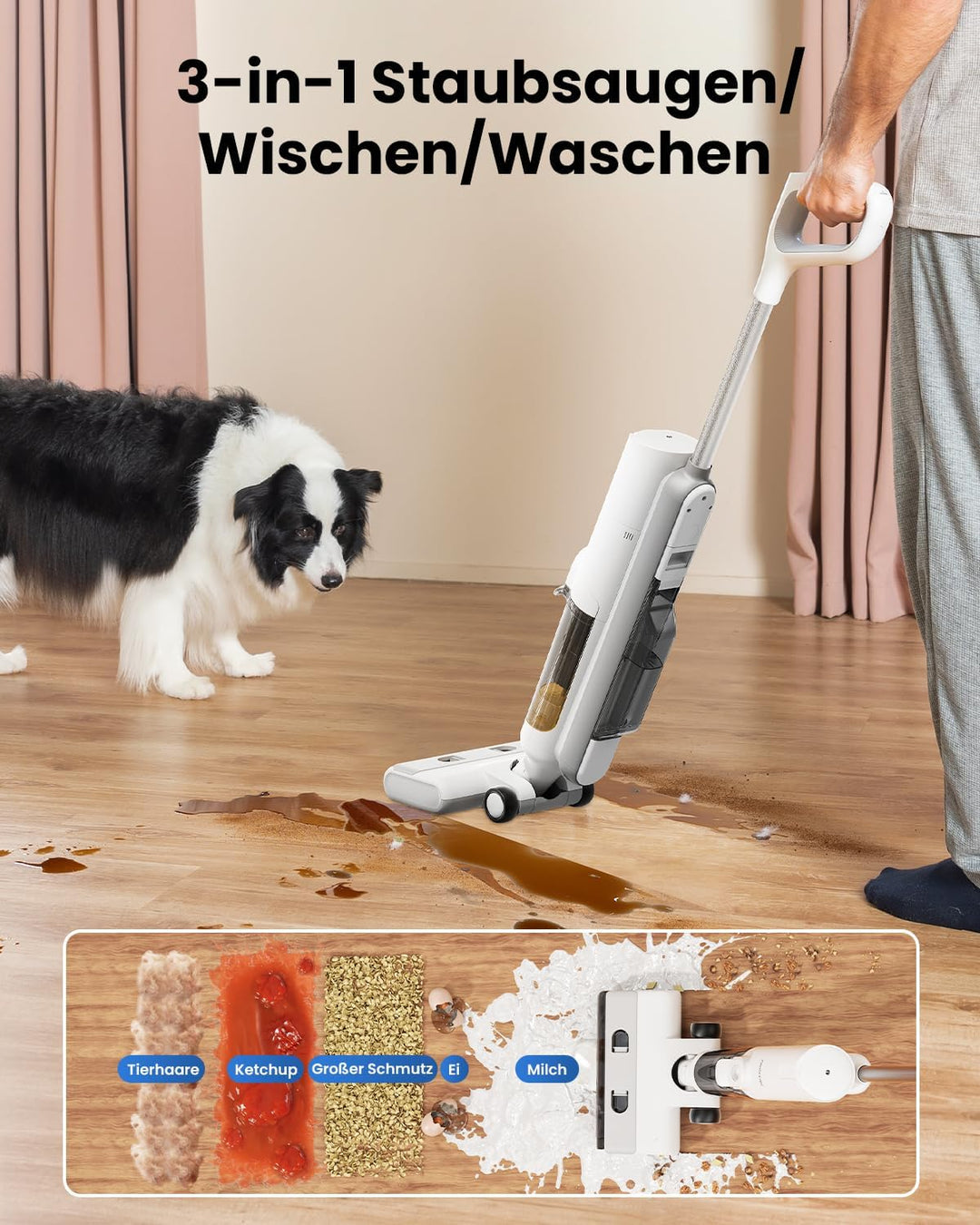 Proscenic F10 Pro Nass-Trockensauger Smart 3 in 1, Leichtgewicht, Leise kabelloser Staubsauger mit W