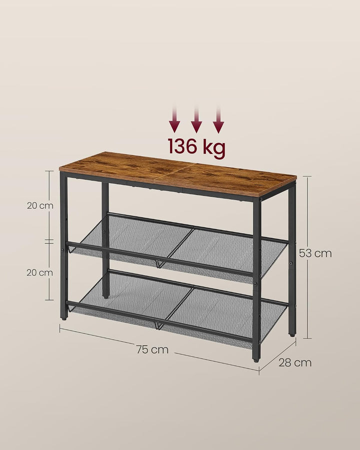 VASAGLE Schuhregal, Schuhablage, 3 Ebenen, grosse Oberfläche, verstellbare Gitterablagen, platzspare